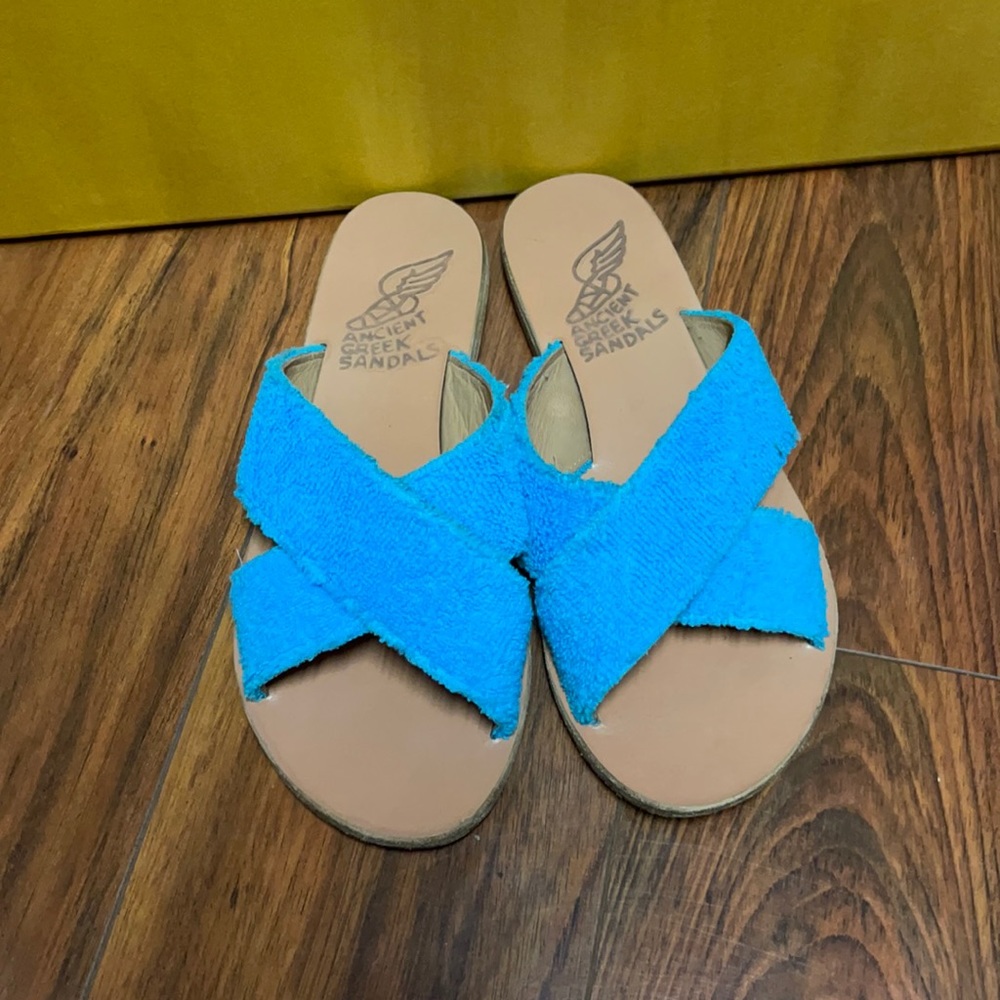 Ancient Greek Sandals-blue terry cloth.